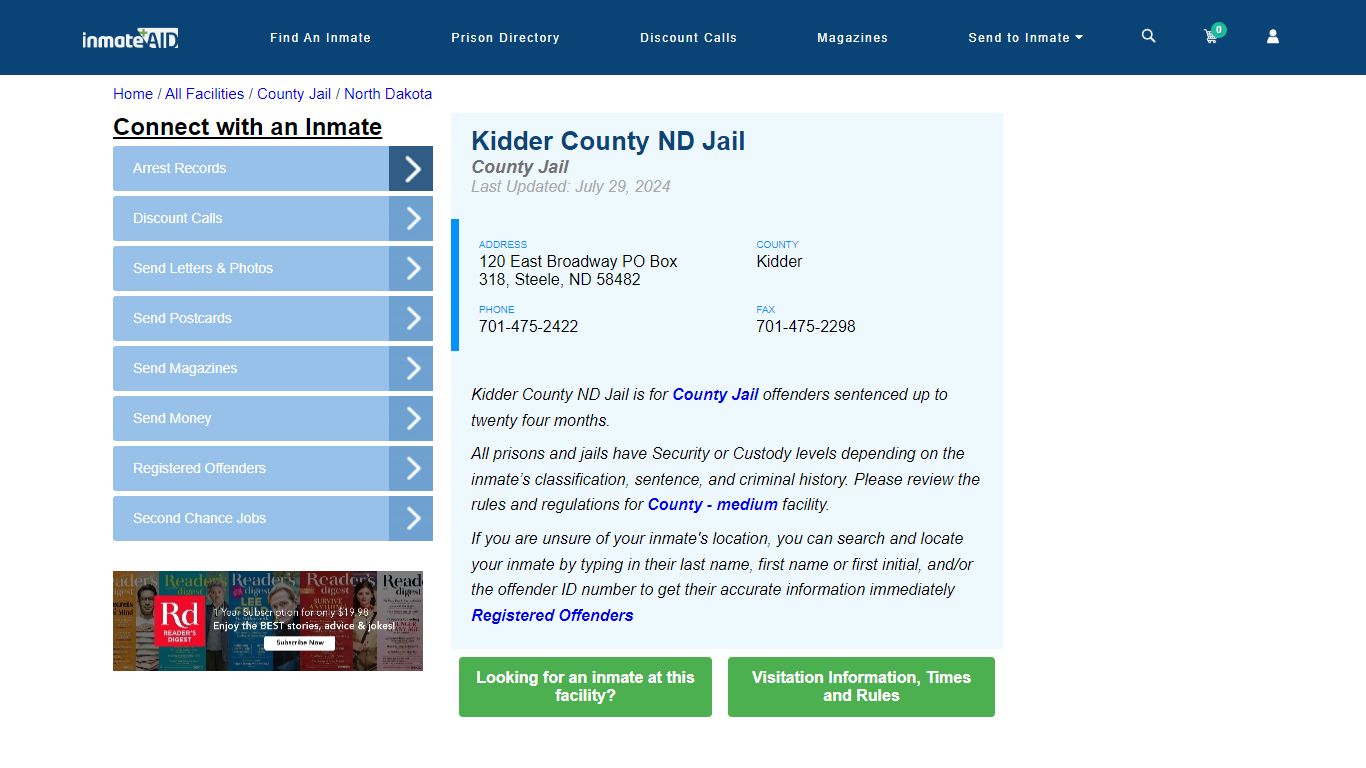 Kidder County ND Jail - Inmate Locator